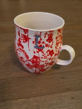Anthropologie Homegrown Monogram White Mug with Blue Letter "L"